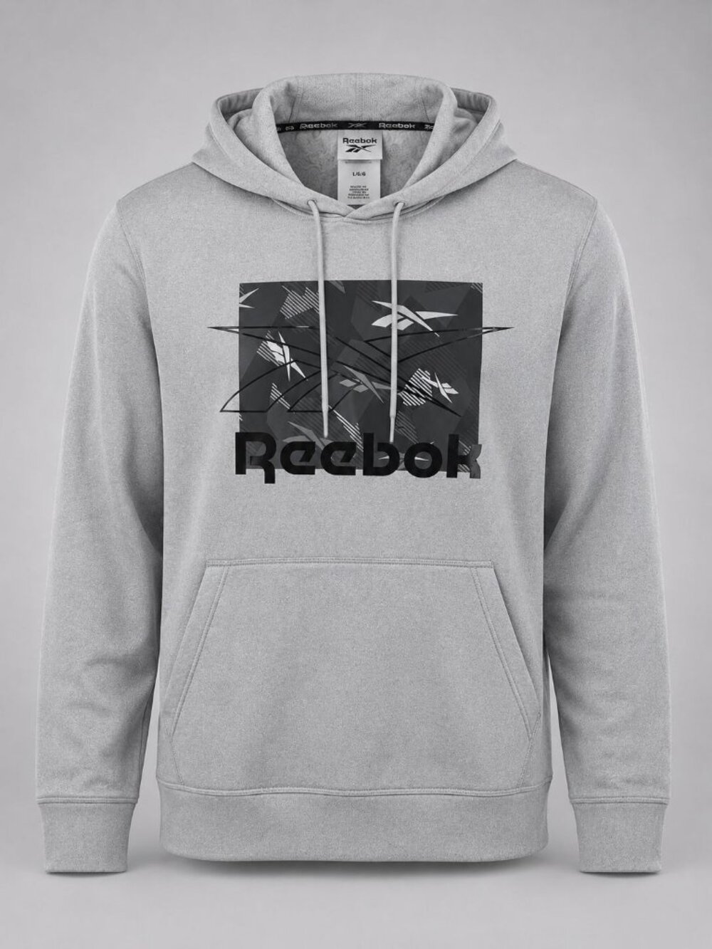 Reebok Identity Men’s Large Hoodie Gray Fleece Hooded Logo Pullover Sweatshirt